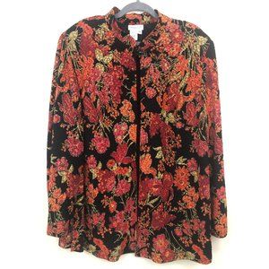 COLDWATER CREEK Red Orange Floral Cape 2X